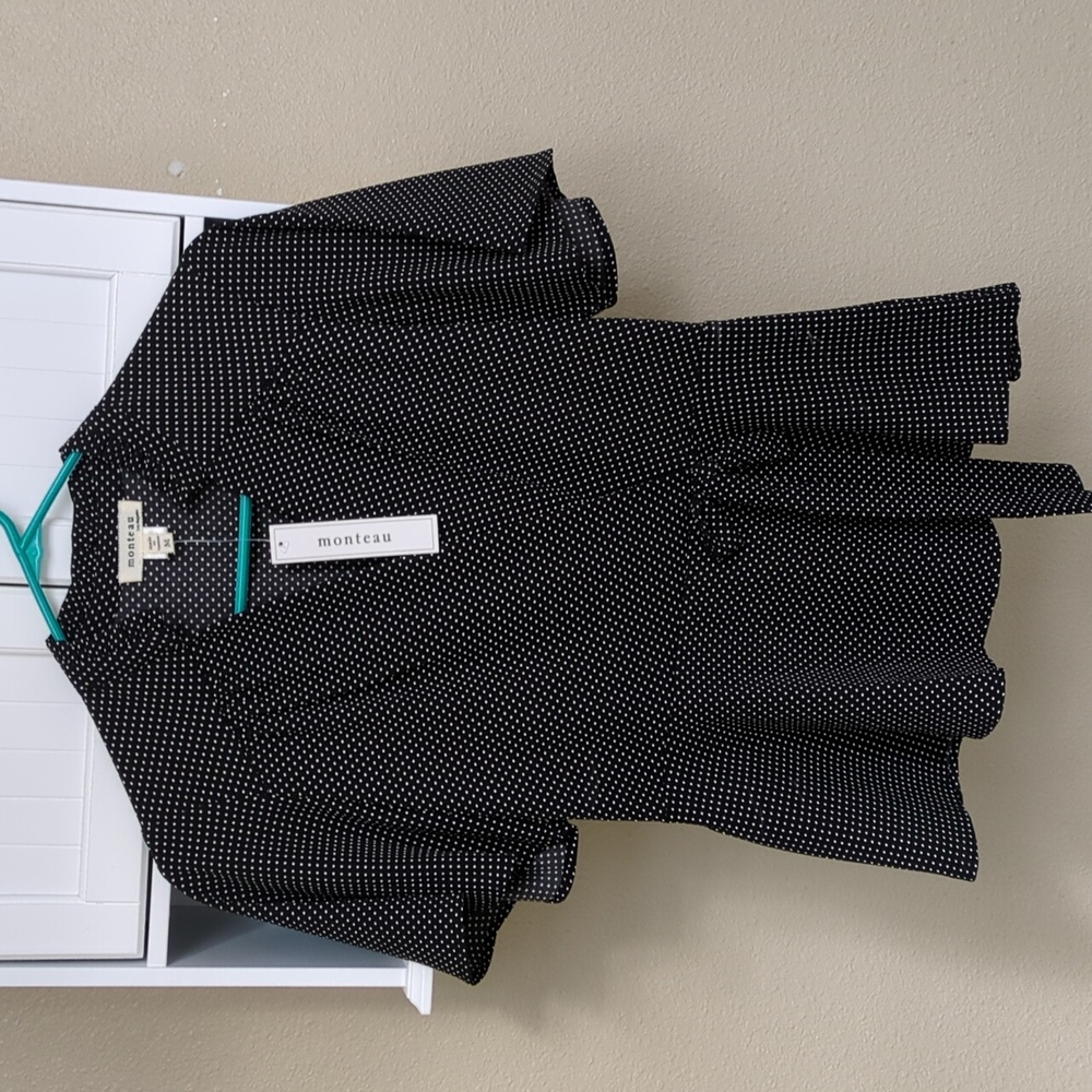 Monteau Black and White Polka Dot Wrap Peplum Blouse